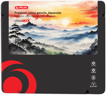Creioane colorate Aquarelle, mina 3.3mm, set 24 culori, include pensula, Herlitz