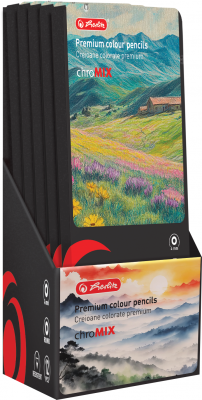 Creioane colorate corp negru, mina 4mm, set 12 culori, cutie metalica, Herlitz