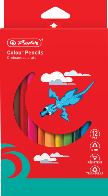 Creioane colorate Jumbo, mina 5mm, set 12, Herlitz