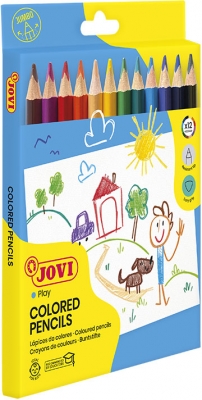 Creioane colorate MAXI din lemn, 12 buc/set, culori asortate, Jovi