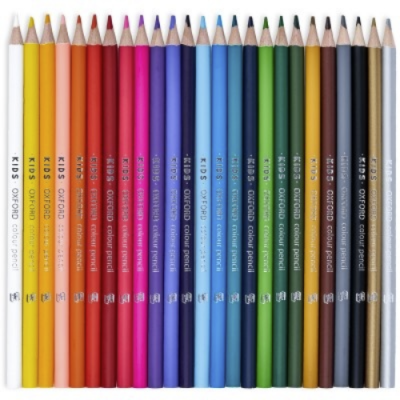 Creioane colorate rotunde Oxford Kids, mina 3 mm, set 26, include argintiu si auriu, diverse motive