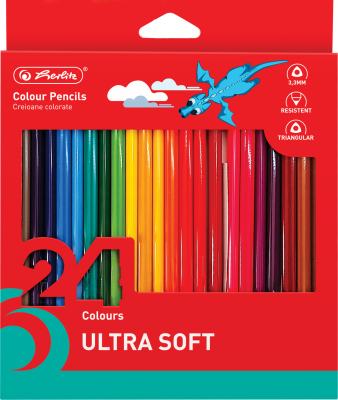 Creioane colorate Ultrasoft, mina 3.3mm, set 24 culori, Herlitz