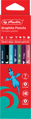 Creion grafit HB Zile Saptamana, colorat, mina 2.2mm, set 7, Herlitz