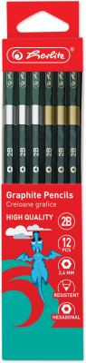 Creion grafit 2B, mina 2.4 mm, set 12, Herlitz