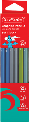 Creion grafit 2B Soft Touch, mina 2.4mm, set 12, Herlitz