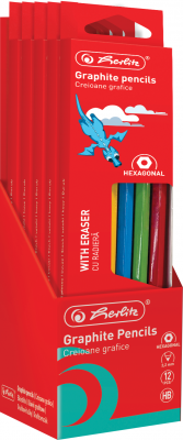Creion grafit cu radiera 2B, mina 2.2mm, set 12, Herlitz
