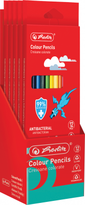 Creion grafit HB, cu proprietati bacteriostatice, albastru, mina 3mm, set 12, Herlitz