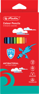 Creion grafit HB, cu proprietati bacteriostatice, albastru, mina 3mm, set 12, Herlitz