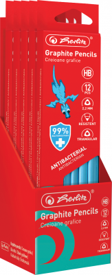 Creion grafit HB, cu proprietati bacteriostatice, albastru, mina 2.2mm, set 12, Herlitz