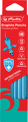 Creion grafit HB, cu proprietati bacteriostatice, albastru, mina 2.2mm, set 12, Herlitz