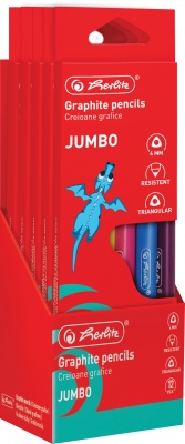 Creion grafit cu radiera Jumbo 2B, mina 4mm, set 12 bucati, Herlitz