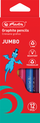 Creion grafit cu radiera Jumbo 2B, mina 4mm, set 12 bucati, Herlitz