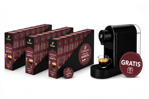 Pachet 24 cutii capsule Tchibo Cafissimo Barista Espresso si espressor Tchibo Pure Plus cadou