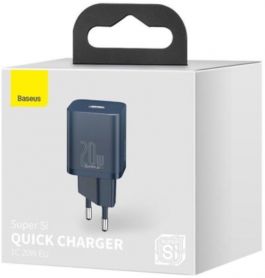 Incarcator retea Baseus Super Si, Quick Charge 20W, 1 x USB Type-C 5V/3A, albastru