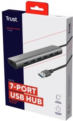 Hub Trust Halyx , 7 porturi USB 3.2 Gen 1, material aluminiu, input USB- C, output USB-A 7, gri