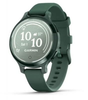 Ceas Garmin Lily 2 Active, display AMOLED, dimensiune afisaj 25,4 mm x 21,3 mm,rezolutie afisaj 240 x 201 pixeli, memorie 8GB, autonomie pana la 9 zile, rezistanta la apa pana la 5 ATM, greutate: 24,4g, ramă Jasper Green şi curea Jasper Green din silicon