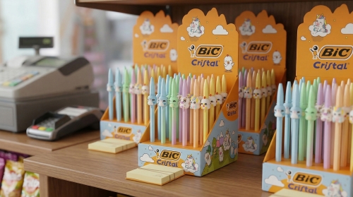 Display echipat BIC, pix cu figurina crystal figurines, diverse culori, cerneala albastru,  40buc/display