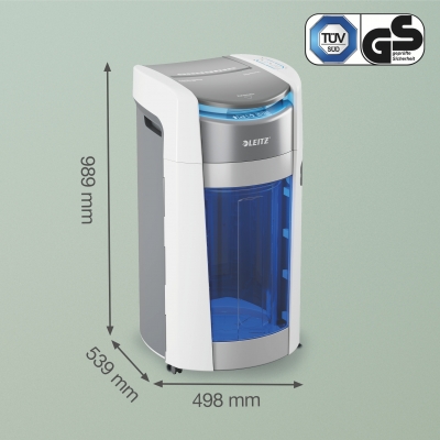 Distrugator documente automat Leitz OptiMax Office Pro, P5, Micro-cut, 600 coli, cos 50L, alb-gri