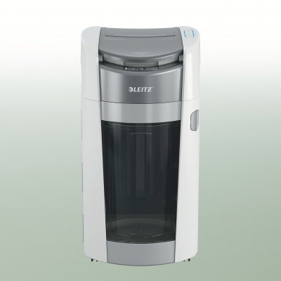 Distrugator documente automat Leitz OptiMax Office Pro, P5, Micro-cut, 600 coli, cos 50L, alb-gri