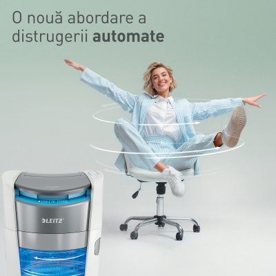 Distrugator documente automat Leitz OptiMax Small Office, P4, cross-cut, 200 coli, cos 21L, alb-gri