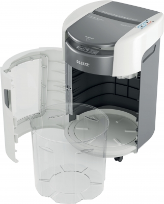 Distrugator documente automat Leitz OptiMax Small Office, P4, cross-cut, 200 coli, cos 21L, alb-gri