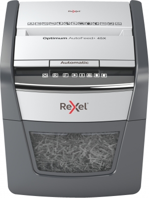 Distrugator documente automat REXEL OPTIMUM 45X, P4, cross-cut (confeti), 45 coli, cos 20l