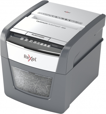Distrugator documente automat REXEL OPTIMUM 45X, P4, cross-cut (confeti), 45 coli, cos 20l