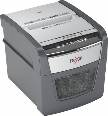 Distrugator documente automat REXEL OPTIMUM 45X, P4, cross-cut (confeti), 45 coli, cos 20l