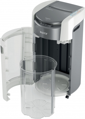 Distrugator documente automat Leitz OptiMax Office Pro, P4, cross-cut, 600 coli, cos 50L, alb-gri
