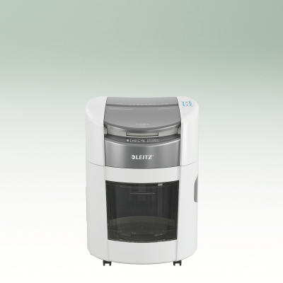 Distrugator documente automat Leitz OptiMax Home Office, P4, cross-cut, 150 coli, cos 15L, alb-gri
