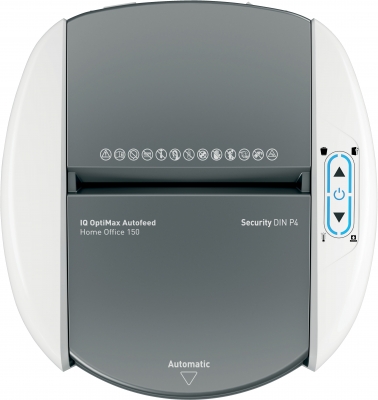 Distrugator documente automat Leitz OptiMax Home Office, P4, cross-cut, 150 coli, cos 15L, alb-gri