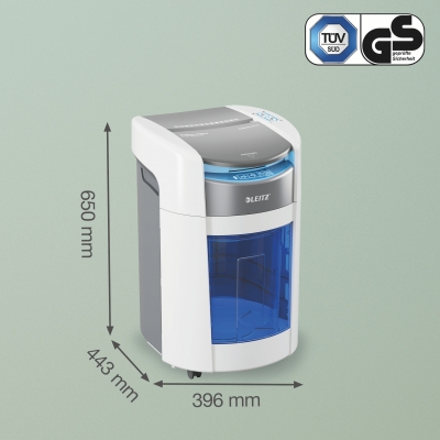 Distrugator documente automat Leitz OptiMax Small Office, P5, micro-cut, 200 coli, cos 21L, alb-gri