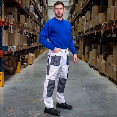 Pantaloni talie Kastor Stenso, alb