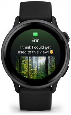 Ceas Garmin vívoactive 6 display AMOLED, dimensiune afisaj 30.4 mm, rezolutie afisaj  390 x 390 pixeli, memorie 8GB, autonomie până la 11 zile (5 zile cu afişajul permanent pornit) rezistanta la apa pana la 5 ATM, greutate: 23g, ramă Black cu curea Bone, carcasă Slate şi curea din silicon