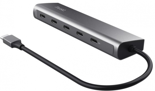 Hub Trust Halyx, 5 porturi USB-C 3.2 gen 1: 1 USB-C 100W PD port / 4 USB-C data ports, USB PD 3.0, gri