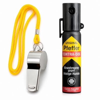 Kit aparare impotriva cainilor, spray autoaparare cu piper Dog Defender 40 ml, TW1000 si fluier din metal cu snur