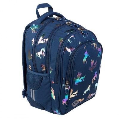 Ghiozdan cu 4 compartimente, ergonomic, impermeabil, colectia St.Right, Holo Unicorns