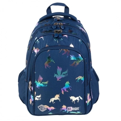 Ghiozdan cu 4 compartimente, ergonomic, impermeabil, colectia St.Right, Holo Unicorns
