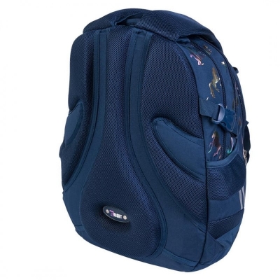 Ghiozdan scolar 4 compartimente, maner si spate ergonomic, impermeabil, elemente reflectorizante, colectia St.Right Holo Unicorns + cadou set agenda cu pix, St.Majewski, Wednesday mov