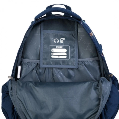 Ghiozdan scolar 4 compartimente, maner si spate ergonomic, impermeabil, elemente reflectorizante, colectia St.Right Holo Unicorns + cadou set agenda cu pix, St.Majewski, Wednesday mov