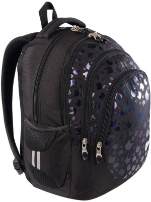 Ghiozdan scolar cu 4 compartimente, ergonomic, iImpermeabil, colectia St.Right Black Cats + cadou set agenda cu pix, St.Majewski, Wednesday mov