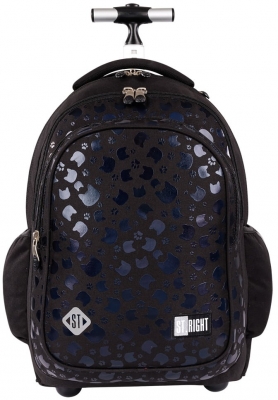 Ghiozdan troler, St.Right, roti silicon, impermeabil, colectia Black Cats + cadou set agenda cu pix, St.Majewski, Wednesday mov