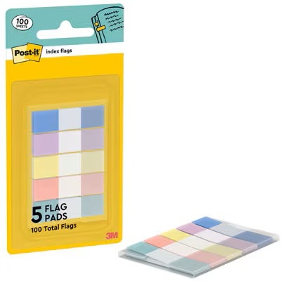 Indexuri adezive Post-it 683-5PASTEL0, culori pastel asortate, 11.9 x 43.2 mm, 20 indexuri/culoare, 100 indexuri/set, 3M
