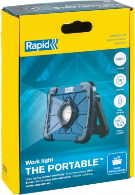 Lampa de lucru LED Rapid The Portable, reincarcabila, 1000 lm, IP65, power bank 5000 mAh, negru-albastru