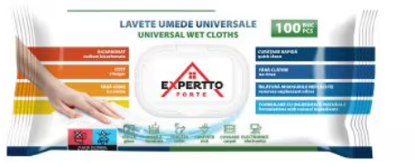 Servetele umede antibacteriene Expertto, 100 buc, 23x21, 5 cm, cu bicarbonat si otet, fara clor