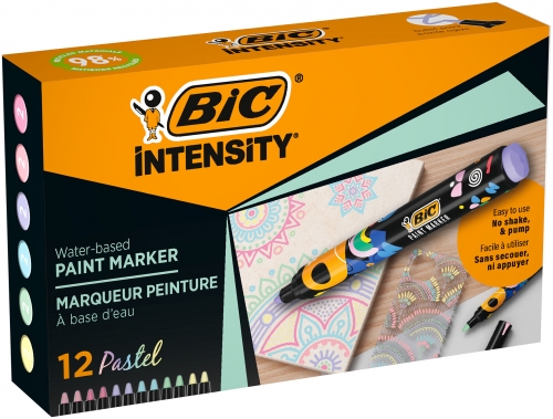 Markere cu vopsea BIC Intensity asortate pastel 12 buc, 6 culori
