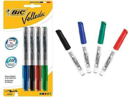 Marker BIC pentru tabla alba, Velleda 1741, 4 culori/set