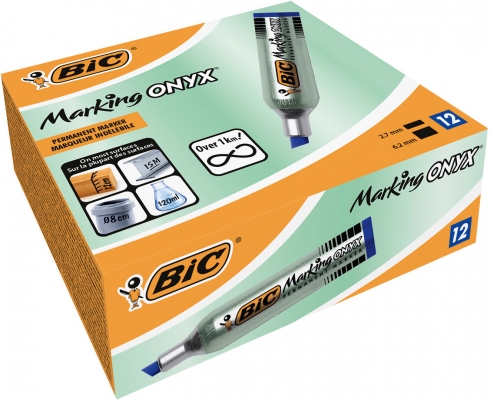 Marker BIC permanent ONYX 1481 varf tesit, albastru, 12 buc