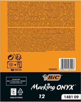 Marker BIC permanent ONYX 1481 varf tesit, negru, 12 buc