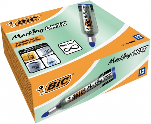 Marker BIC permanent, ONYX 1482 varf rotund, albastru, 12 buc